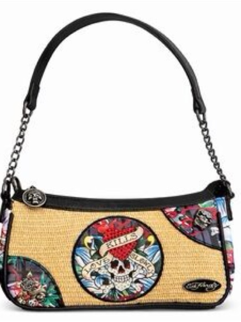Ed Hardy "Love Kills Slowly" Straw Shoulder Bag